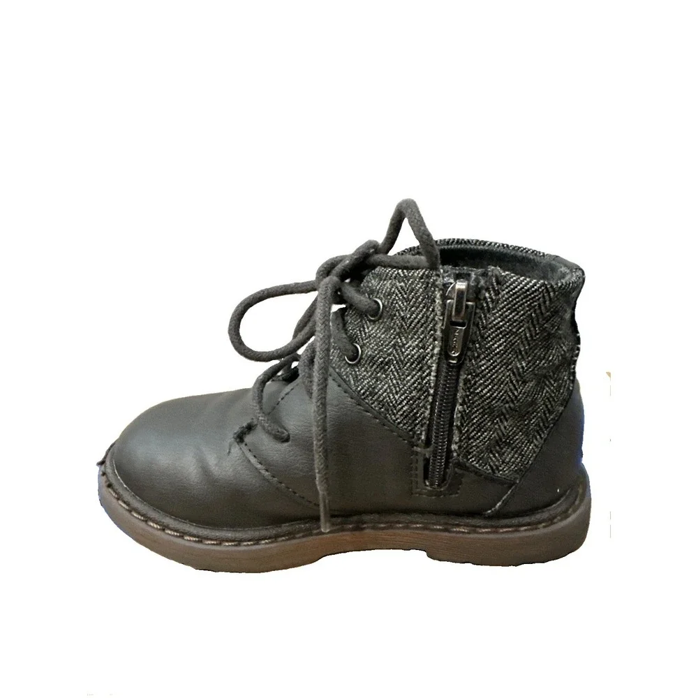 Baby's Zara Toddler Boots Boys Size 24 Gray Color Lace Up Front Zipper On Side